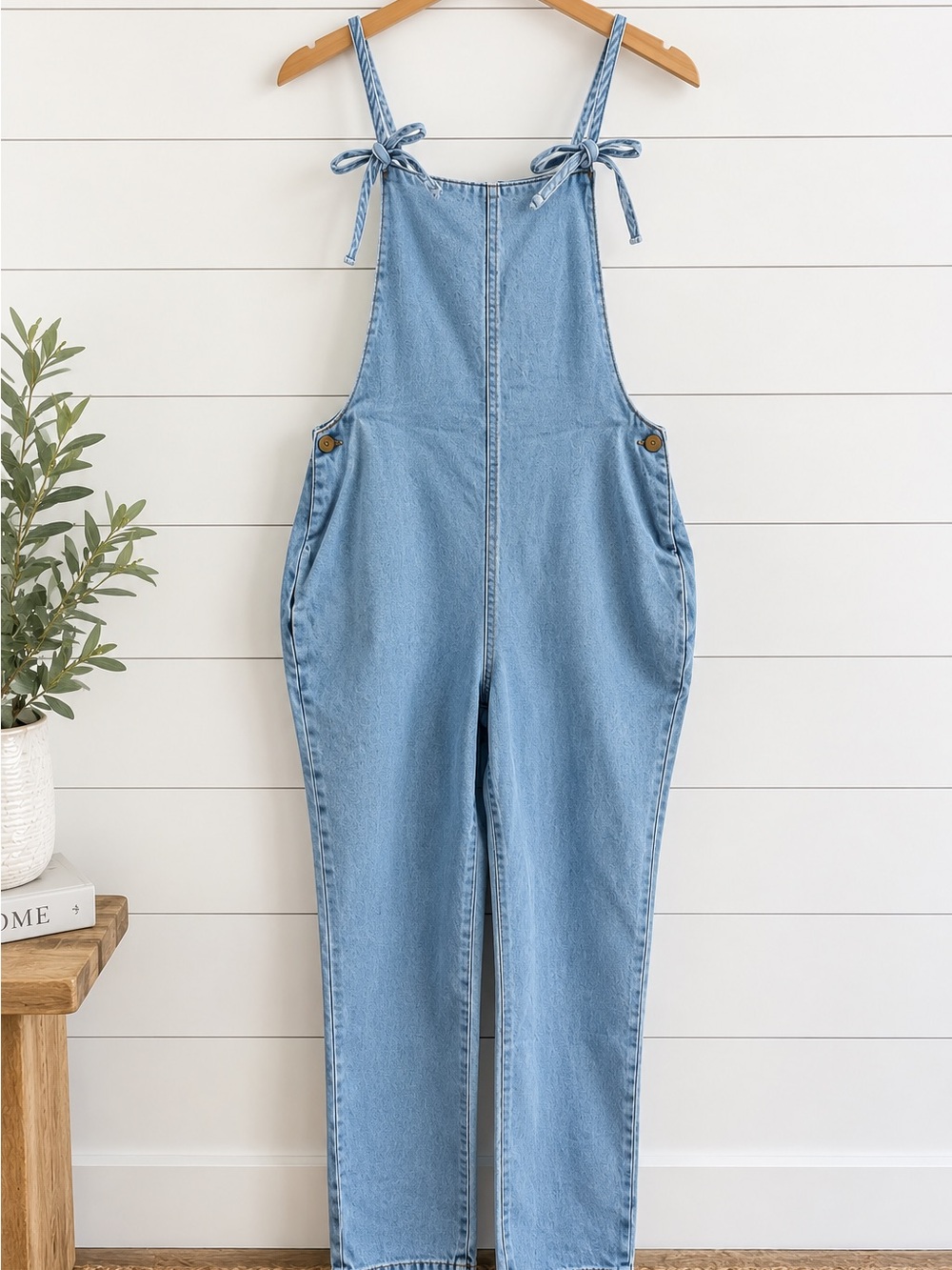 Fantastic Fawn Light Blue Denim Tie-Shoulder Overalls Jumpsuit